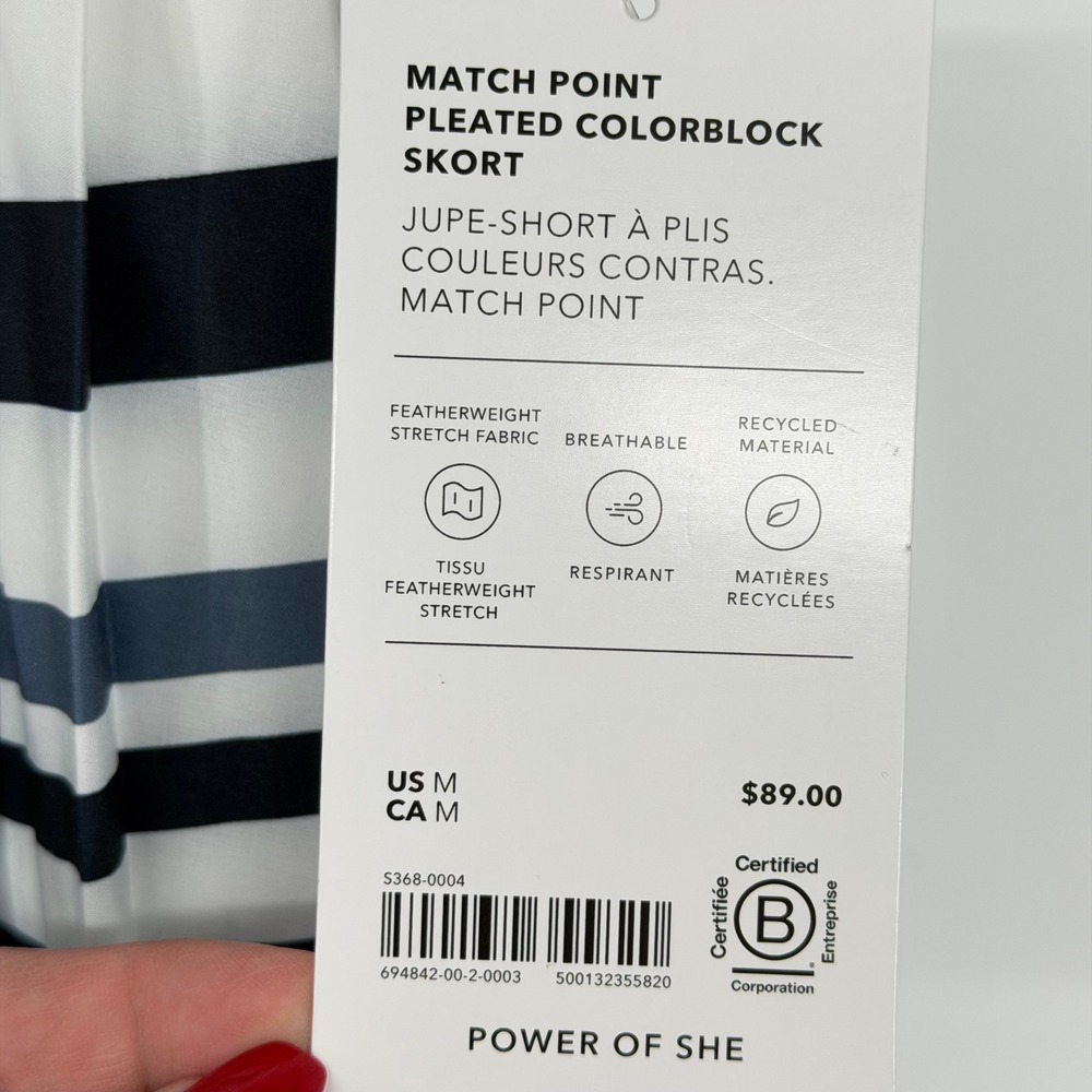 Athleta Match Point Pleated Colorblock Skort Womens M White/Navy Tennis Golf NEW - Picture 6 of 10